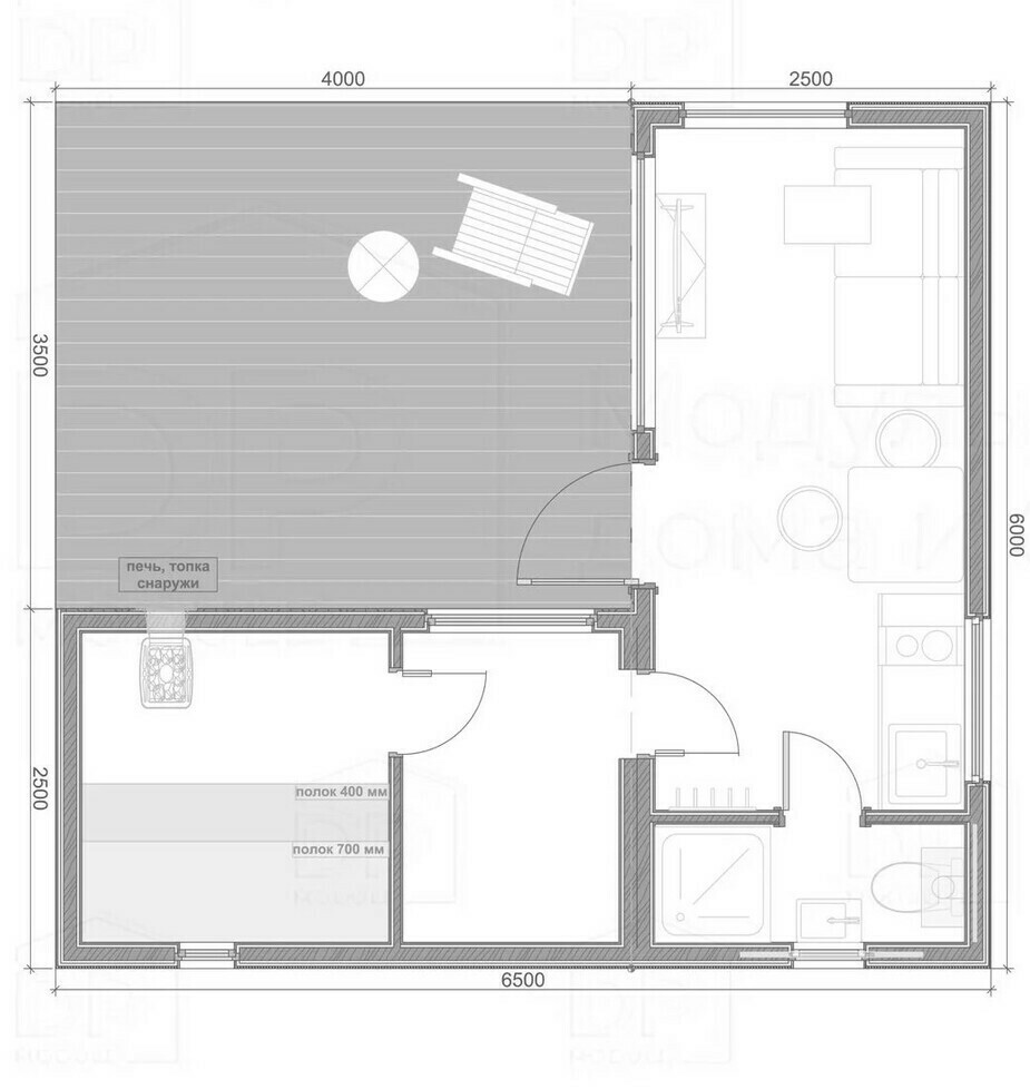 Планировка модульной бани